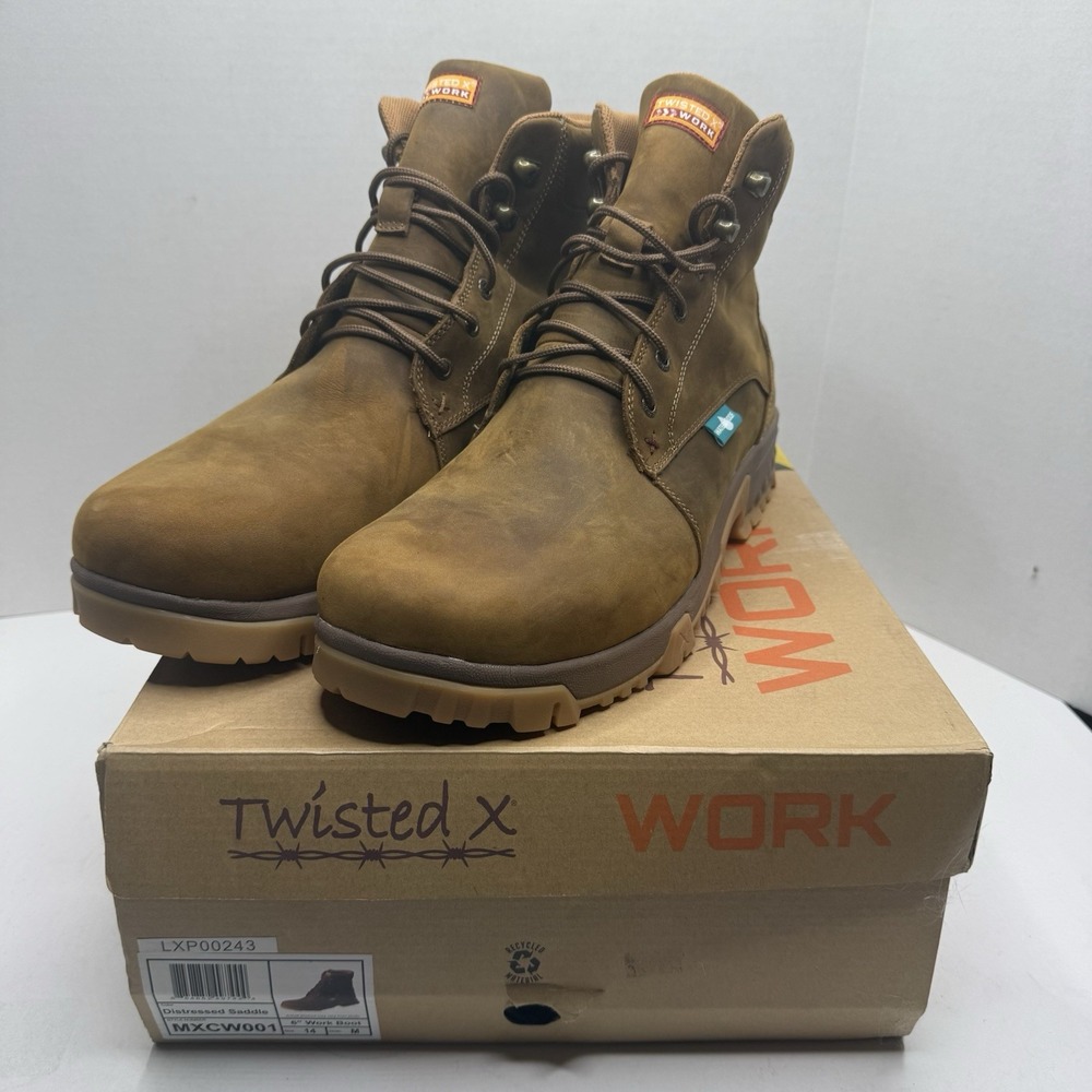 Twisted X Work MXCW001 Waterproof Work Boots Men’s 14M Distressed Saddle NEW